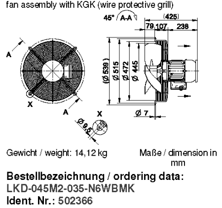 Габаритные размеры и исполнение KGV EX 450/36 T4 480V 100943